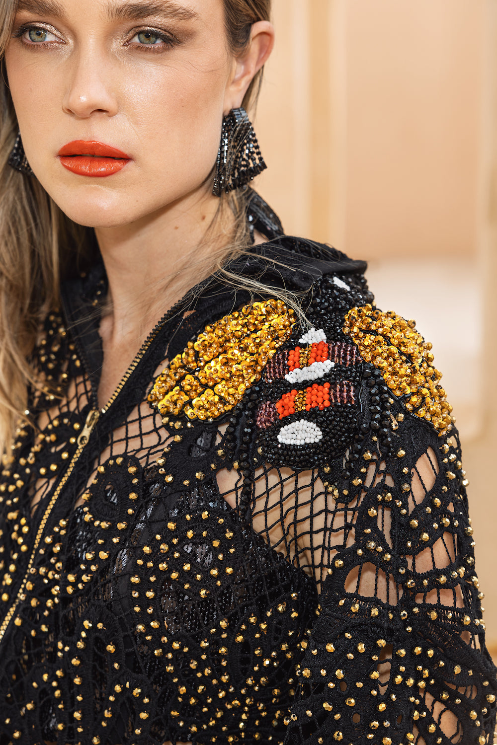 Beaded Lace Jacket with Bee Detail