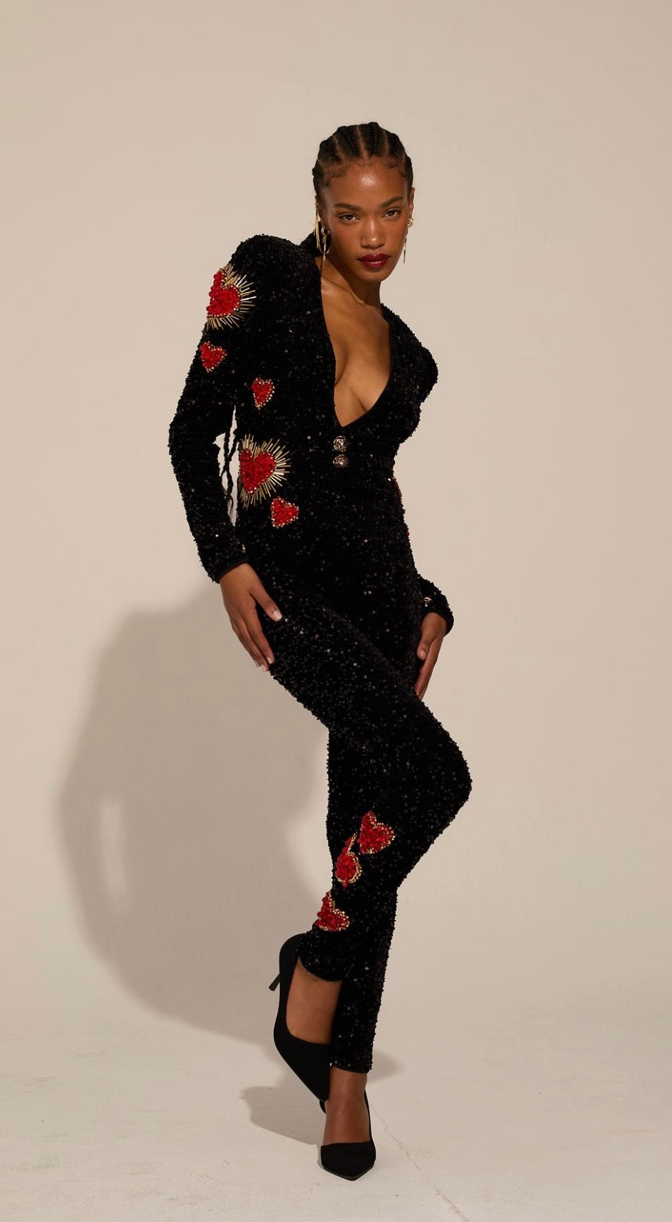 Heart Long Velvet and Sequin Jumpsuit