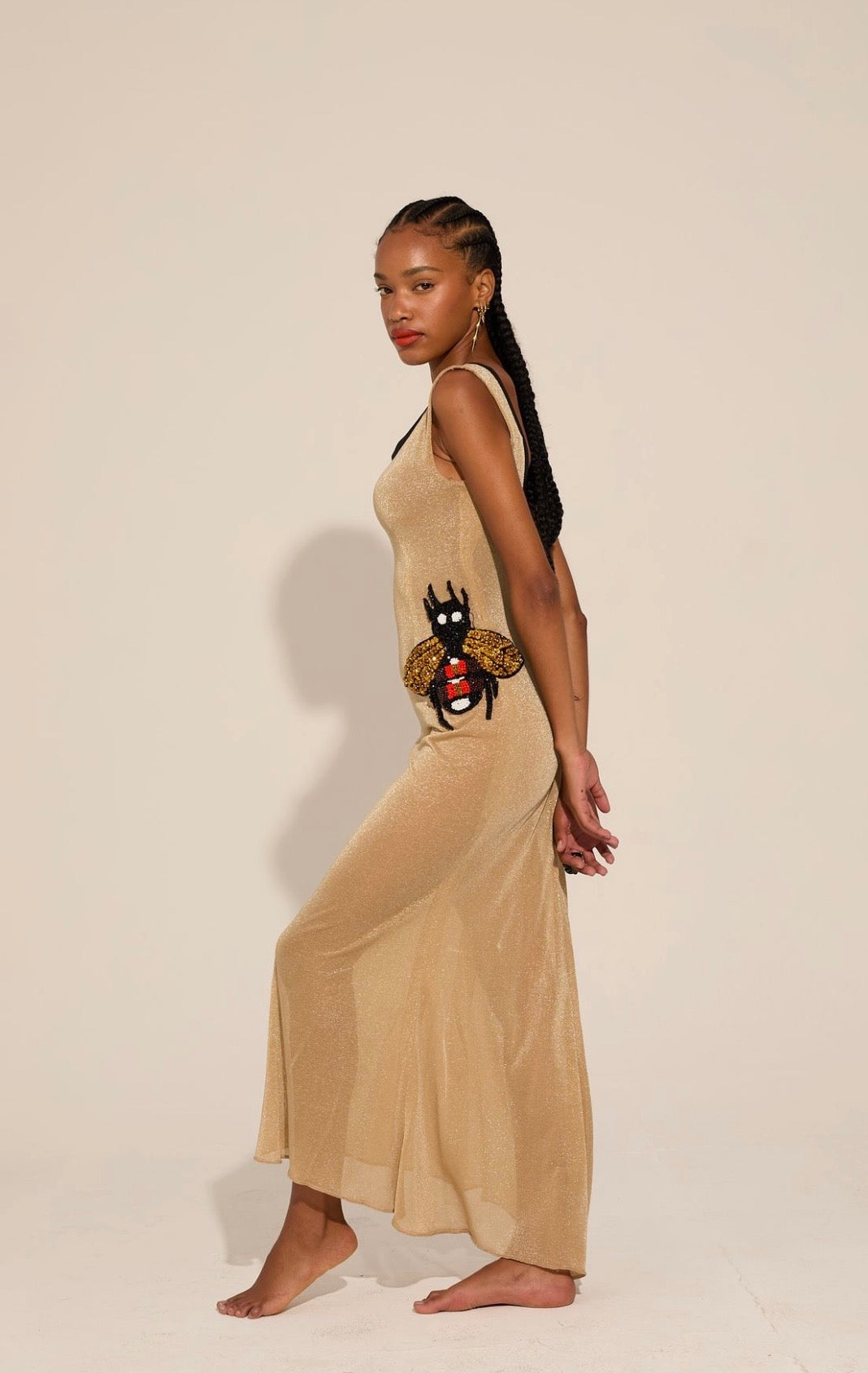 Golden See-Through Mesh Dress