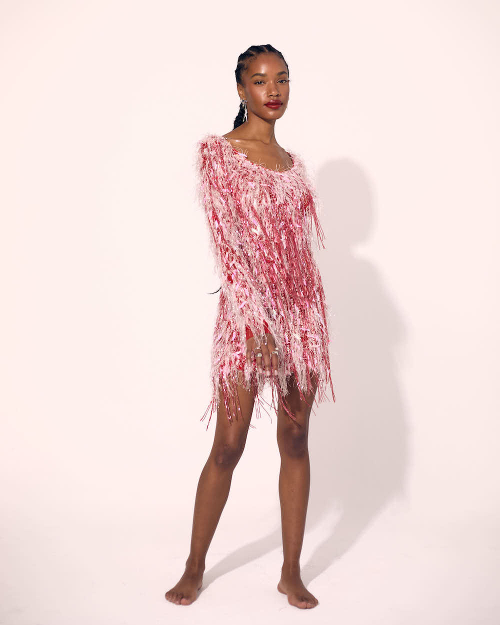 Pink & Red Beaded Tassle Dress