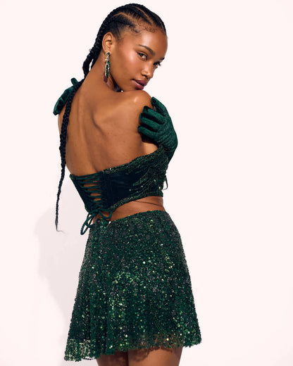 Green Velvet Top & Beaded Lace Skirt