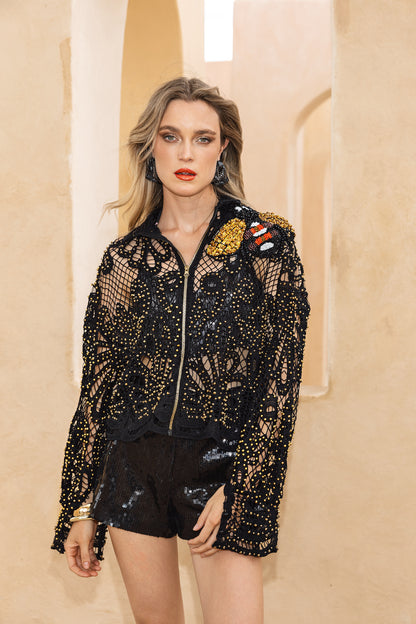 Beaded Lace Jacket with Bee Detail