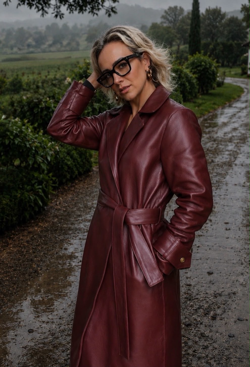 Maroon leather coat