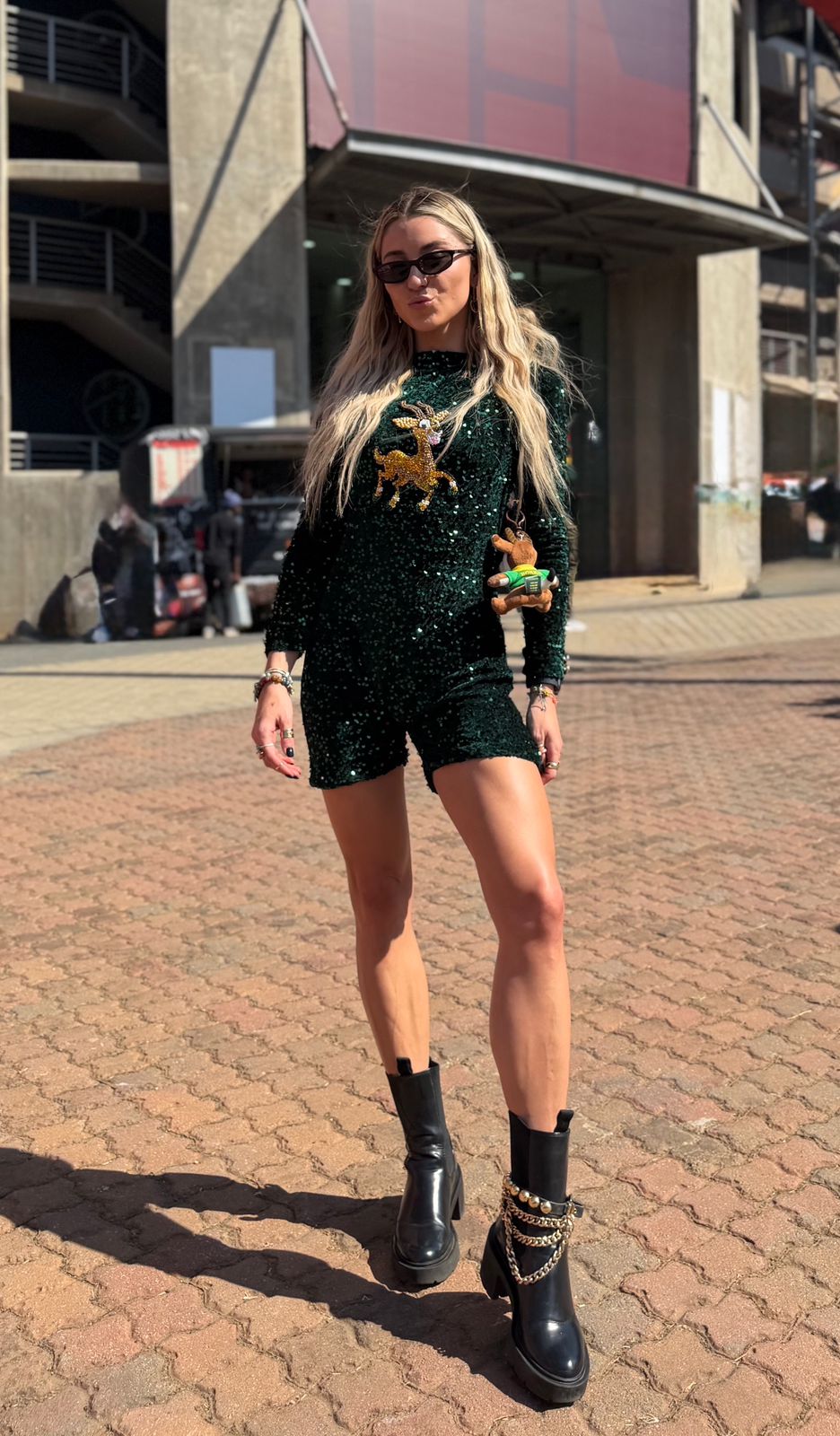 Animated sequin velvet Springbok playsuit