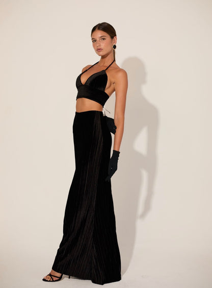 Black Velvet Skirt with Cropped Top