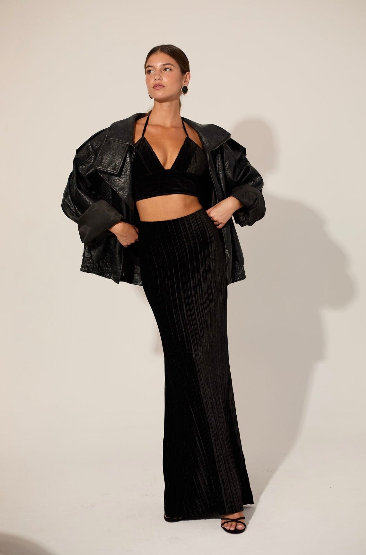 Black Velvet Skirt with Cropped Top
