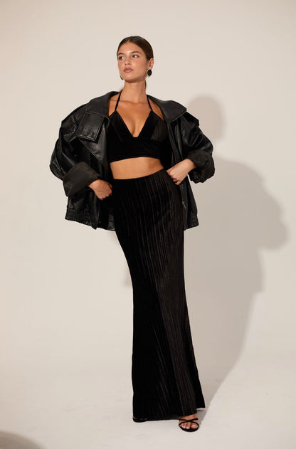 Black Velvet Skirt with Cropped Top