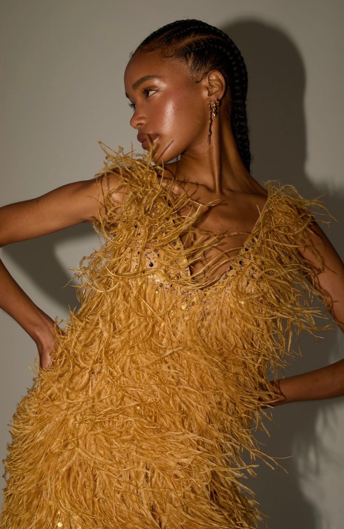 Yellow ostrich feather dress