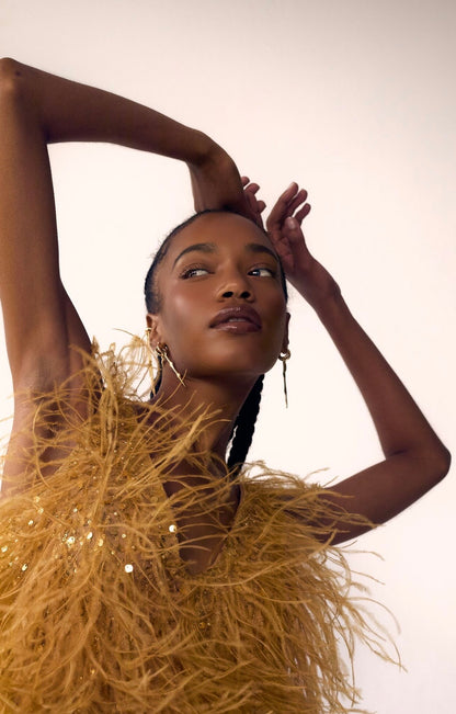 Yellow ostrich feather dress