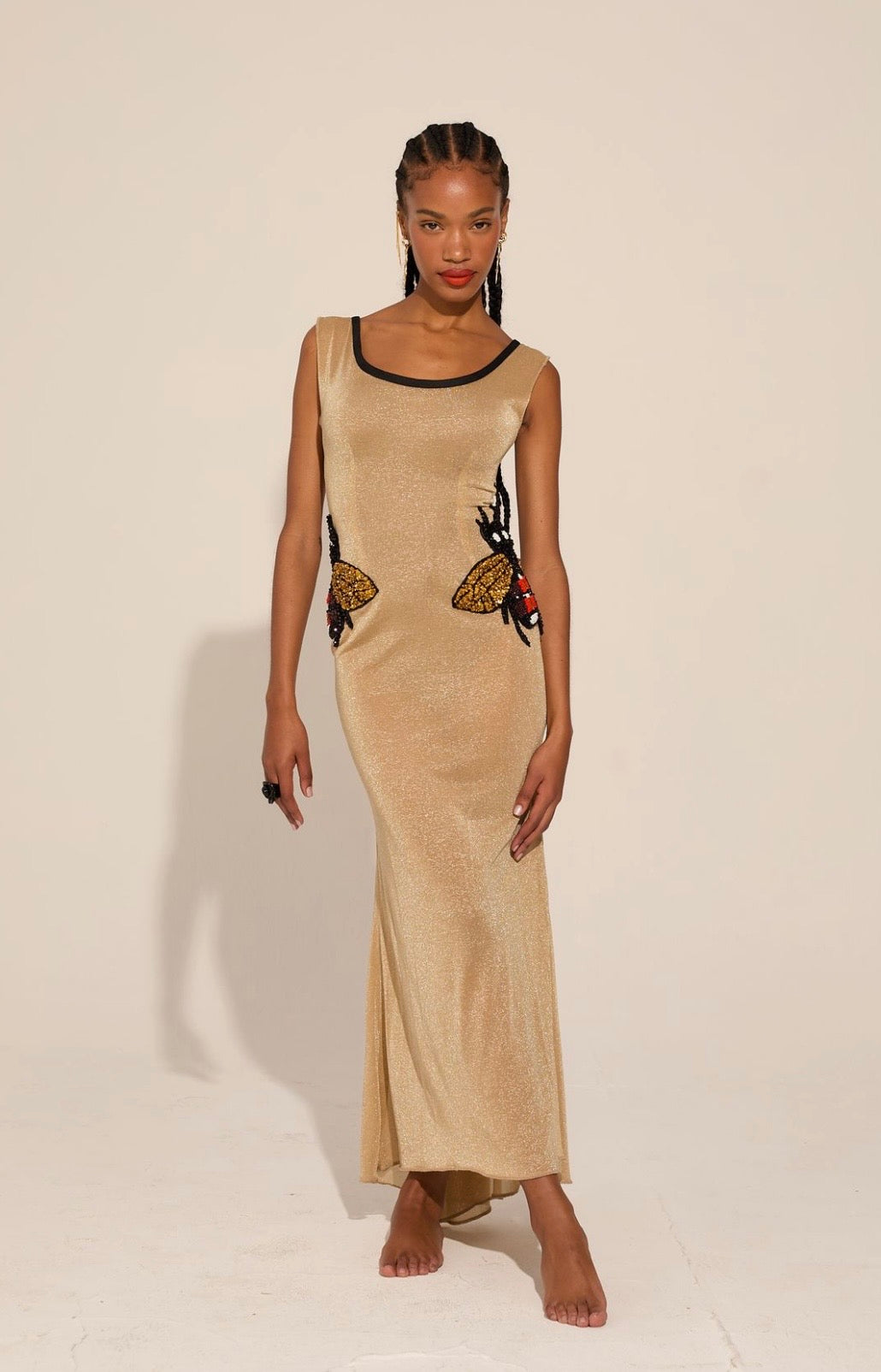 Golden See-Through Mesh Dress