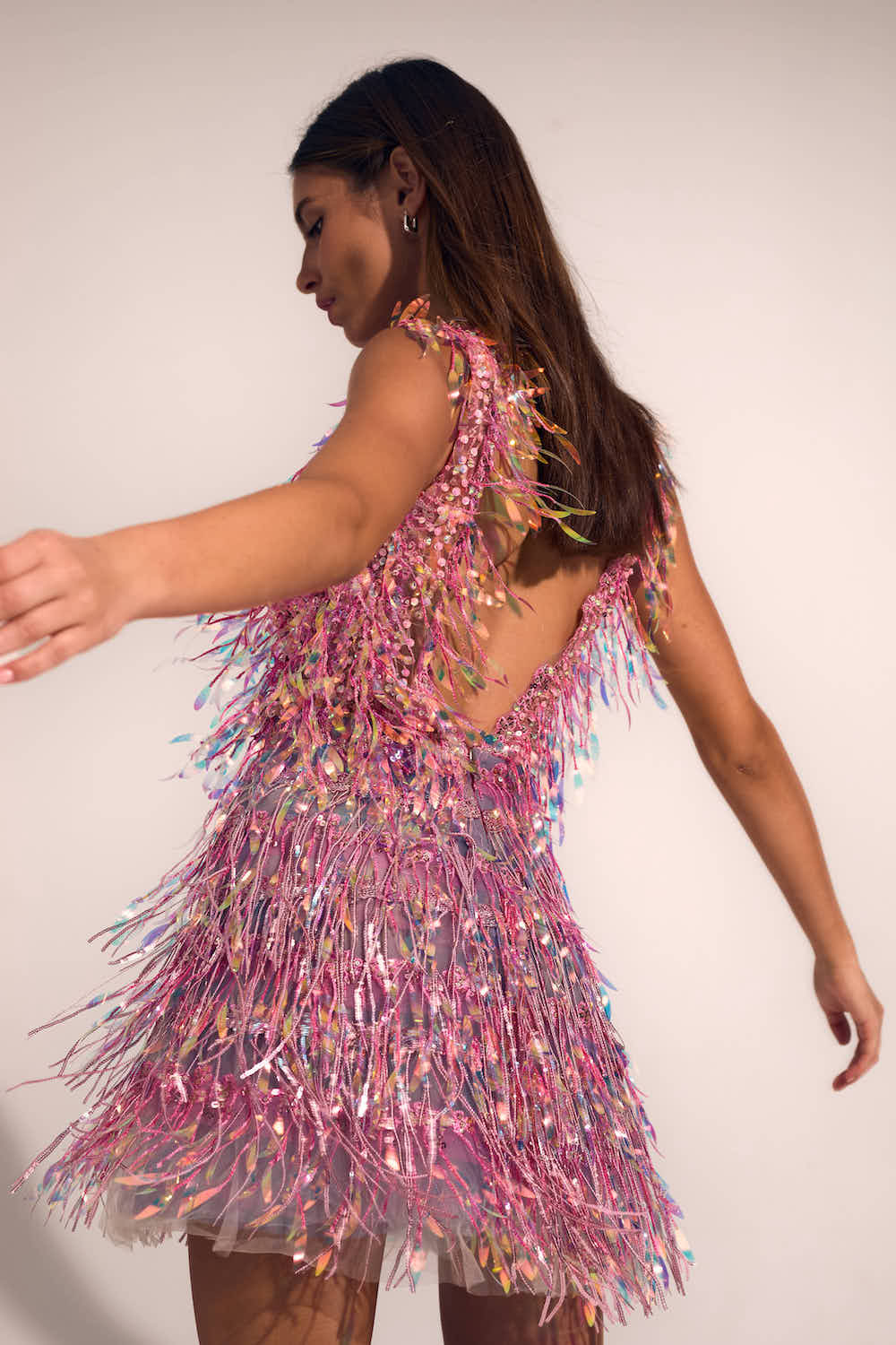 Pink Sequins Tassle Dress