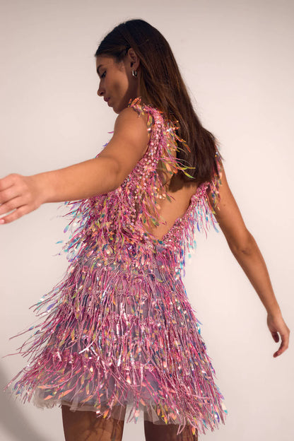 Pink Sequins Tassle Dress