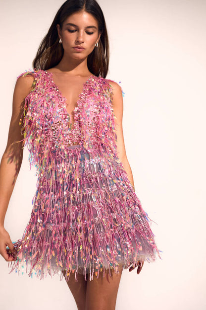 Pink Sequins Tassle Dress