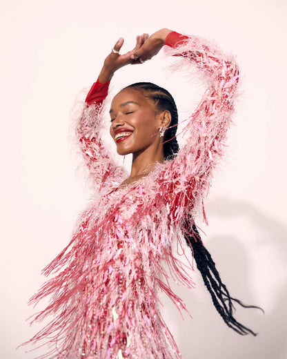 Pink & Red Beaded Tassle Dress