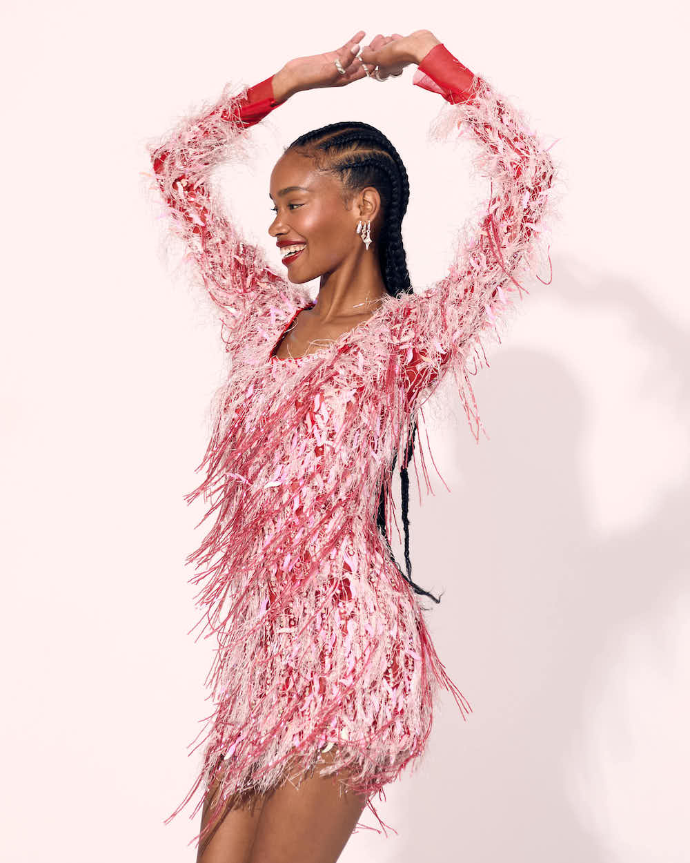 Pink & Red Beaded Tassle Dress