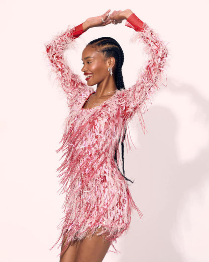 Pink & Red Beaded Tassle Dress