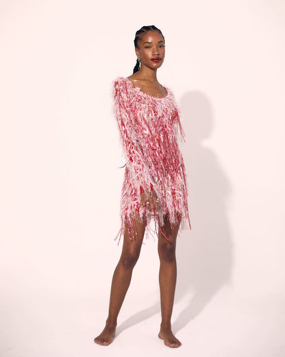 Pink & Red Beaded Tassle Dress
