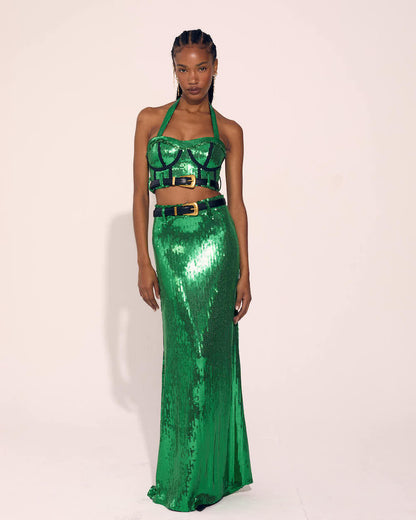 Green Corset Top & Stretch Long Skirt