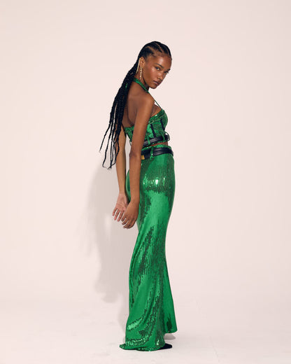 Green Corset Top & Stretch Long Skirt