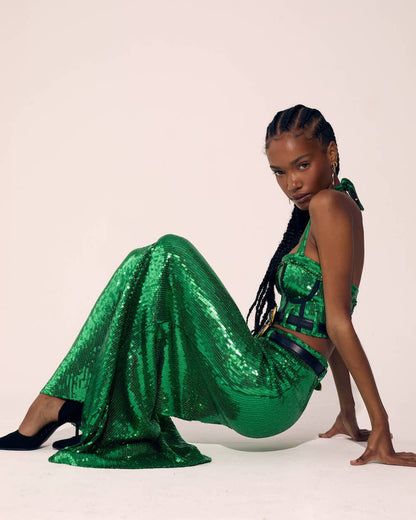 Green Corset Top & Stretch Long Skirt